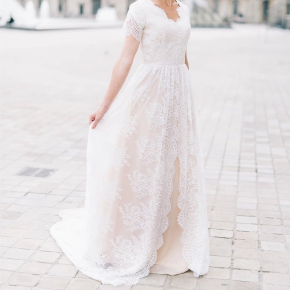 Beautiful Custom Made Lace Modest Wedding Dress